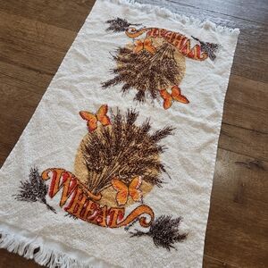 Vtg Cannon USA "wheat" and butterflies kitchen bath hand towel 70s hippie earthy